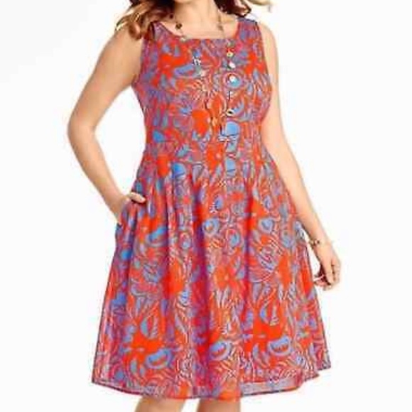 Talbots Orange Blue Floral Scoop Neck Sheath Dress - Picture 2 of 8